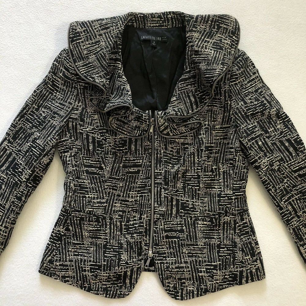 Lafayette 148 Tweed Knit Ruffled Zip Jacket 6 - Picture 4 of 10